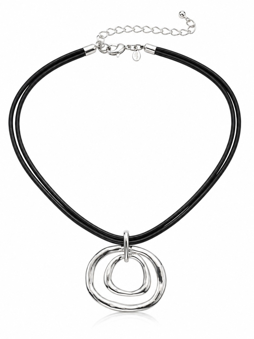 Chico’s Silver Tone Modernist Pendant Necklace Black Double Cord Statement